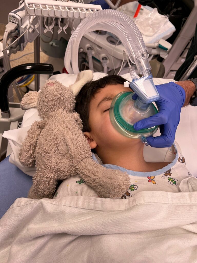 Induction in the operating room, nasal intubation with throat pack in place and post-extubation prior to transfer to the recovery room.